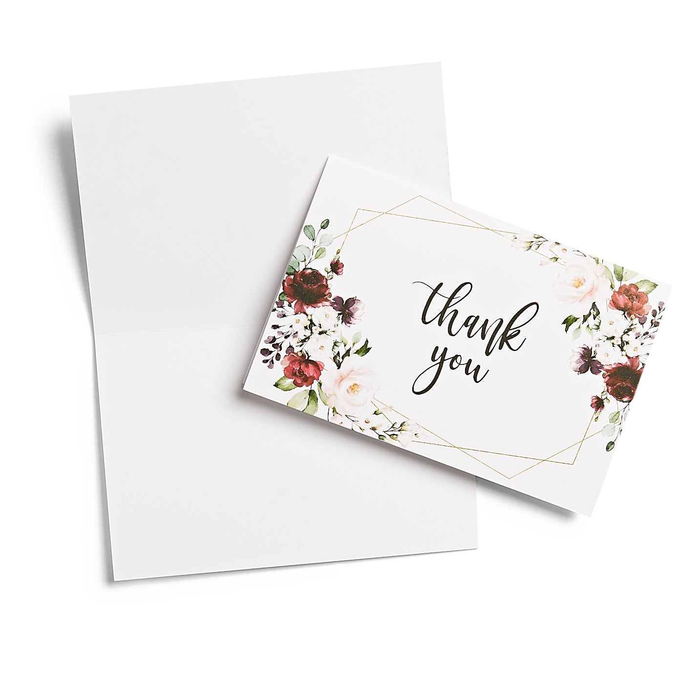 25 Burgundy Marsala Geometric Floral Thank You Cards, Perfect for Bridal Showers, Weddings, Baby Showers, any Occasion