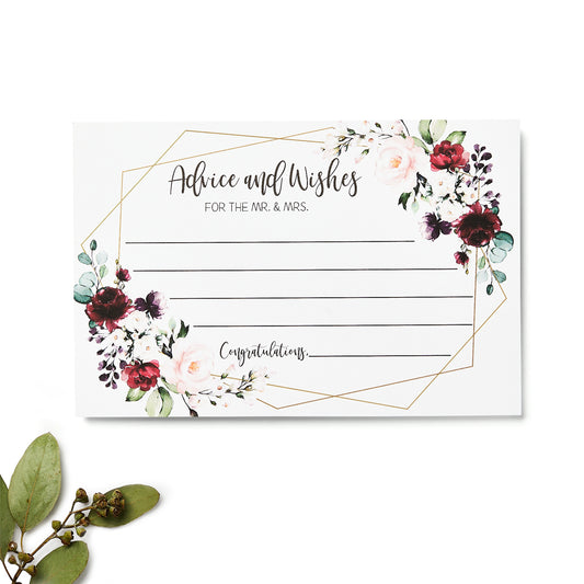 25 Burgundy Marsala Geometric Advice and Wishes Cards for the Mr. & Mrs.