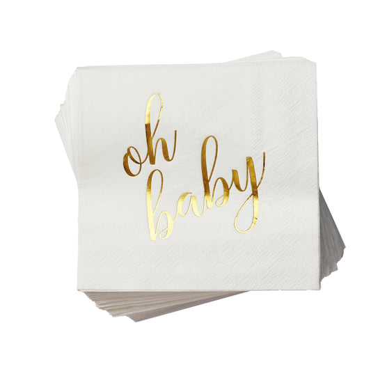 100 Pcs "Oh Baby" White Napkins - 3-Ply