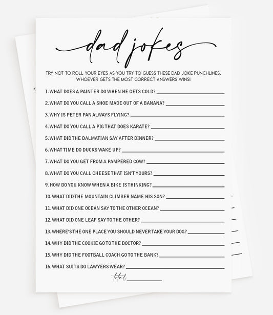 50 Baby Shower Dad Jokes Game (50-Cards), Minimalist